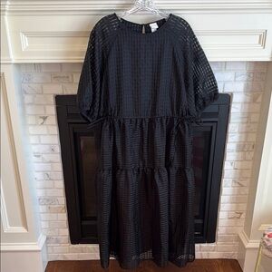 Black Textured Midi Dress